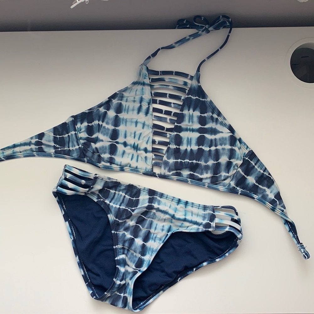 blue marbled bathing suit